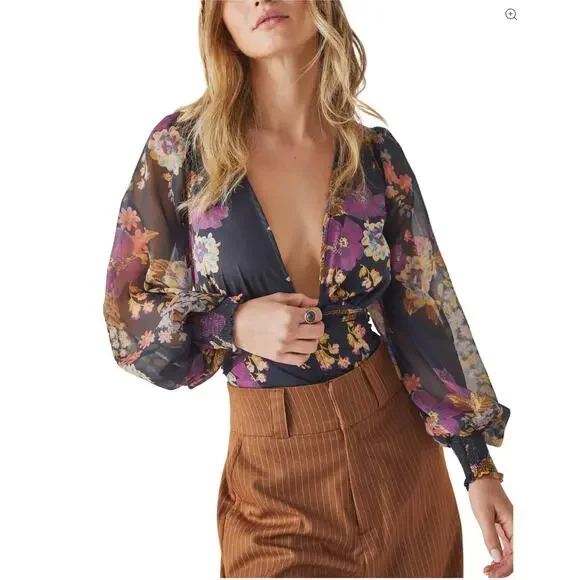 FREE PEOPLE NWT Wanderlust Bodysuit in Black Combo // S - Picture 2 of 13